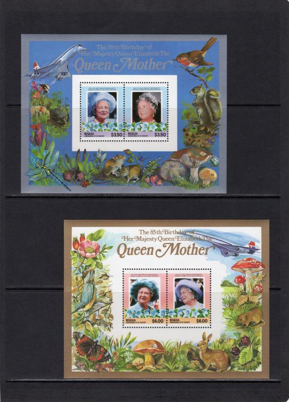 Bequia 1985  Sc# 211/212  Concorde/Mushrooms/Butterflies/Birds 2 SS Perforated