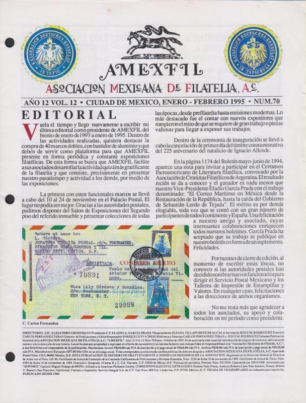 G)1995 MEXICO, AMEXFIL MAGAZINE, SPECIALIZED IN MEXICAN STAM