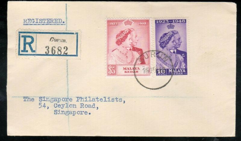Malaya Kedah #55 - #56 Very Fine Used On Registered First Day Cover