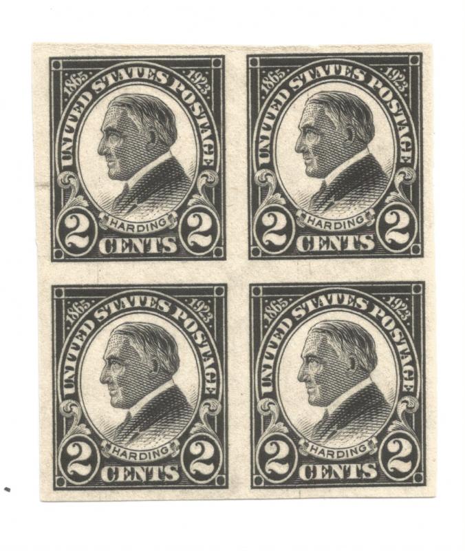 Scott # 611 2cent Black Harding Imperf. Block of 4- 1923