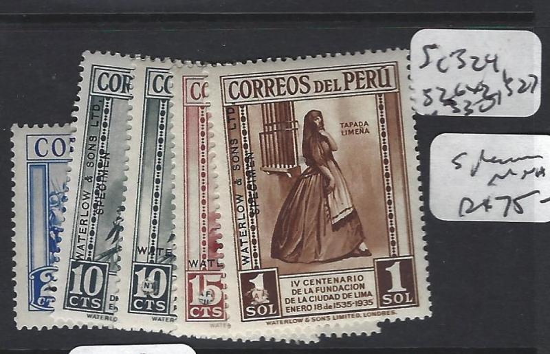 PERU (P1404B)  SC  324, 326X2, 327, 330 SPECIMEN 5 VALUES  MNH