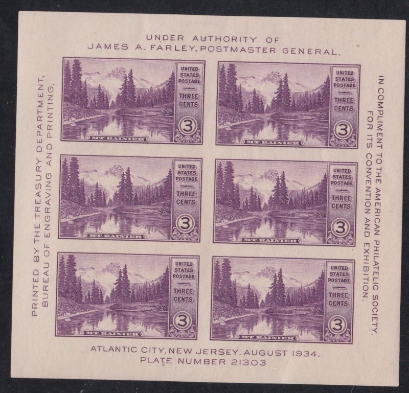 United States # 750, 3 Cent National Parks Sheet of 6, Gummed, Hinged, 1/2 Cat.