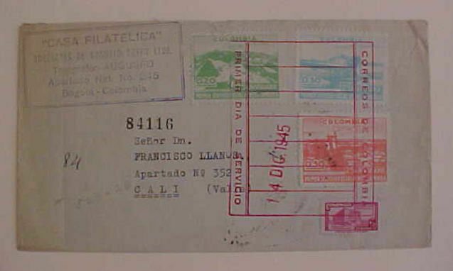 COLOMBIA  FDC 14 DEC 1945 BOGATA