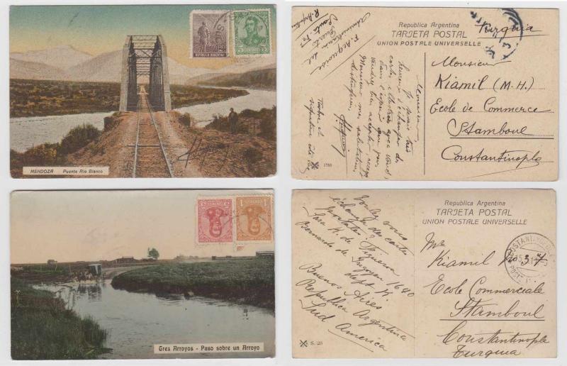 ARGENTINA 1911-12 COLLECTION OF 4 PPC's TO ISTAMBUL, CONSTANTINOPLE, TURKEY 