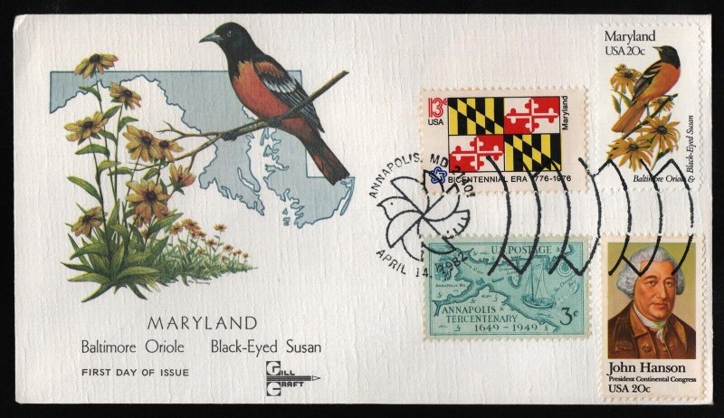 #1972 20c Maryland-Combo, Gill Craft FDC **ANY 5=FREE SHIPPING**