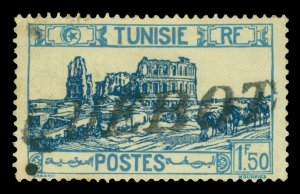 French Colonies TUNISIA 1928 Roman AMPHITHEATRE 1.50F Sc#102 used PAQUEBOT cxl