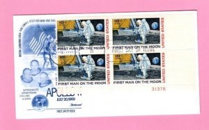 USA # #C76-156  - FDC Moon Landing-Fleetwood blue cachet-Pl # Blk 4