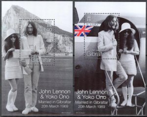 Gibraltar 2012 Music Band The Beatles John Lennon Married & Yoko Ono 2 S/S MNH**