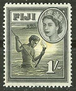 Fiji # 156 QE II - 1sh. Night Spear Fishing (1) Unused VLH