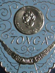 ​TONGA 1964 SC#137 GOLD REPLICA HEART SHAPE-LT.BLUE-9 PENCE-STAMP-MNH VF