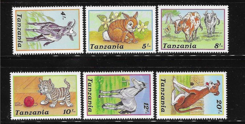 Tanzania 1988 Domestic Animal Dog Cat Horse Cow Rabbit Goat Sc 434-439 MNH A1591