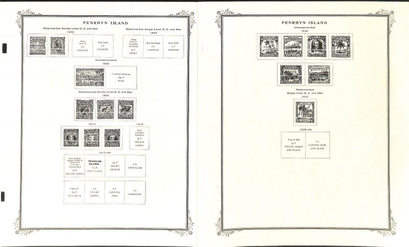 Penrhyn Island Stamp Album, 4 Scott Specialty Pages 1902-1929 (2 Sets of Pages)