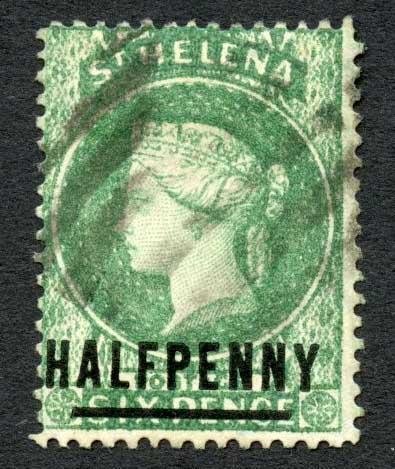 St Helena SG34 1/12d Emerald surch 17 mm Wmk Crown CA Cat 26 pounds 