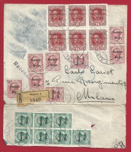 1918 Venezia Giulia, n . 6 + 21 +22 in blocks on TRAVELED registered letter