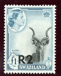 Swaziland 1961 QEII 2r on £1 black & turquoise-blue superb MNH. SG 77. Sc 79a.