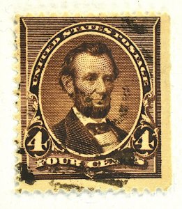 US STAMP SCOTT #222 4C BROWN LINCOLN, 1890