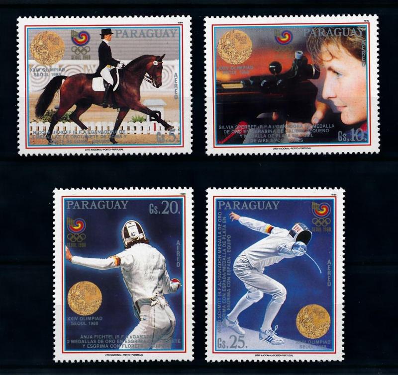 [92270] Paraguay 1989 Olympic Games Seoul Fencing Shooting Equestrian  MNH