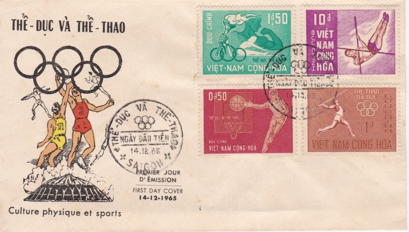 Vietnam (South) # 272-275, Olympic Sports - Basketball, Javelin, First Day Cover