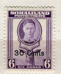 SOMALILAND PROTEC; 1951 early GVI surcharged issue Mint hinged 30c. value