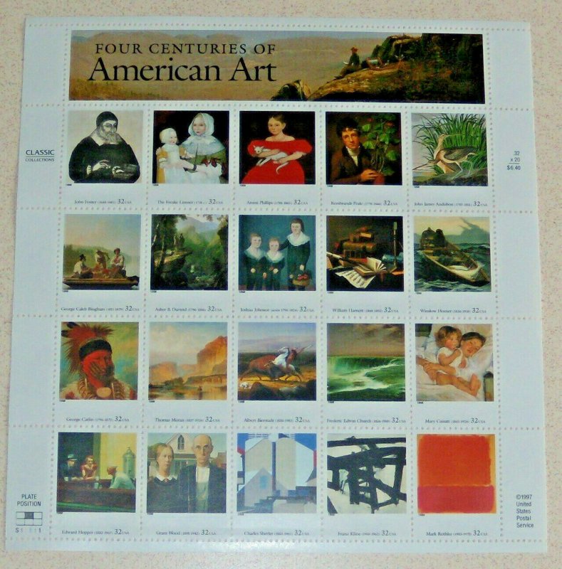 Three x 20 of FOUR CENTURIES OF AMERICAN ART 32¢ US Postage Stamps USA #3236 a-t