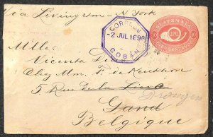 GUATEMALA H&G #5 STATIONERY ENTIRE COBAN TO GAND BELGIUM 1896