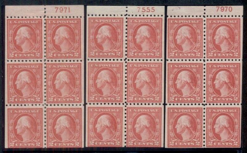 US #463a 2¢ carmine, Booklet Panes of 6 each w/diff Plate No., og LH Scott $330+