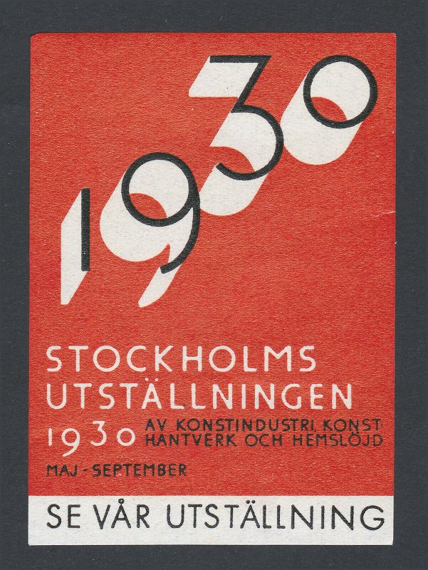 REKLAMEMARKE SWEDEN STOCKHOLMSUTSTÄLLNINGEN POSTER STAMP 1930