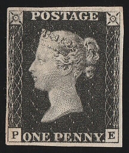 GREAT BRITAIN 1840 QV 1d black, plate 1b letters PE SG cat £12,500. Rare genuine