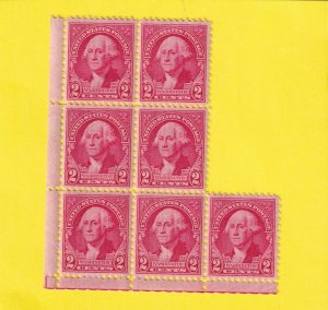 US 707 MNH OG B OF 7 W/ plate wipe from top right to bottom left, 3 are xf, EFO