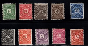 French Sudan Scott J11-J20 MH* Postage Due stamp set, typical centering