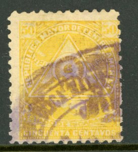 Nicaragua 1896 Seebeck 50¢ Coat of Arms Unwmk Postally Used B925 ⭐⭐⭐⭐