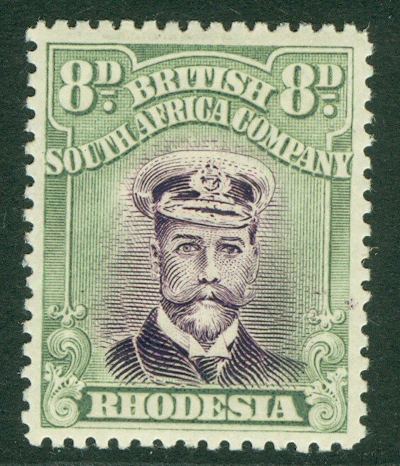 SG 315 Rhodesia 1923. 8d violet & grey-green. Lightly mounted mint CAT £75