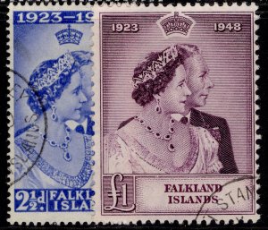 FALKLAND ISLANDS GVI SG166-167, 1949 ROYAL SILVER WEDDING, FINE USED. Cat £66.