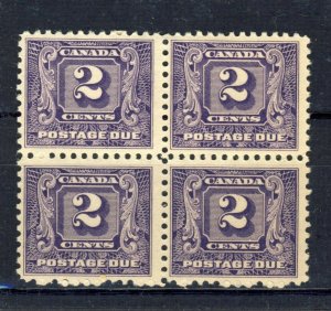 4x Canada Mint Postage Due Block of 4 #J -7,  2x MLH,  2x MNH,  F+; GV= $37.50