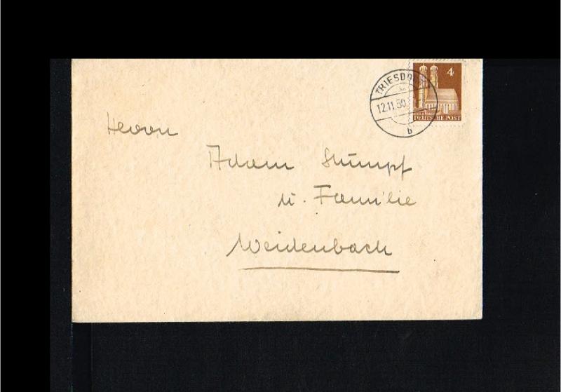 1950 - Allied Occupation Cover - From Triersdorf to Weidenbach [B09_166]