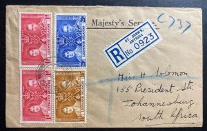 1937 St Johns Antigua Registered OHMS Cover To Johannesburg South Africa