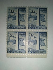 SCOTT #1034 BLOCK OF 4 BUNKER HILL MINT NEVER HINGED