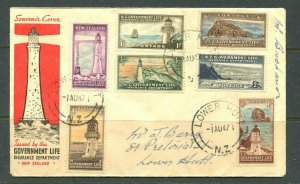 New Zealand 1947 Government Life Insurance FDC OY29-36 - Lighthouses & Booklet