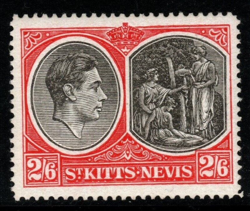 ST.KITTS-NEVIS SG76a 1943 2/6 BLACK & SCARLET CHALKY PAPER MNH 