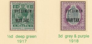 MALTA 1917  WAR TAX SPECIMEN set of 2