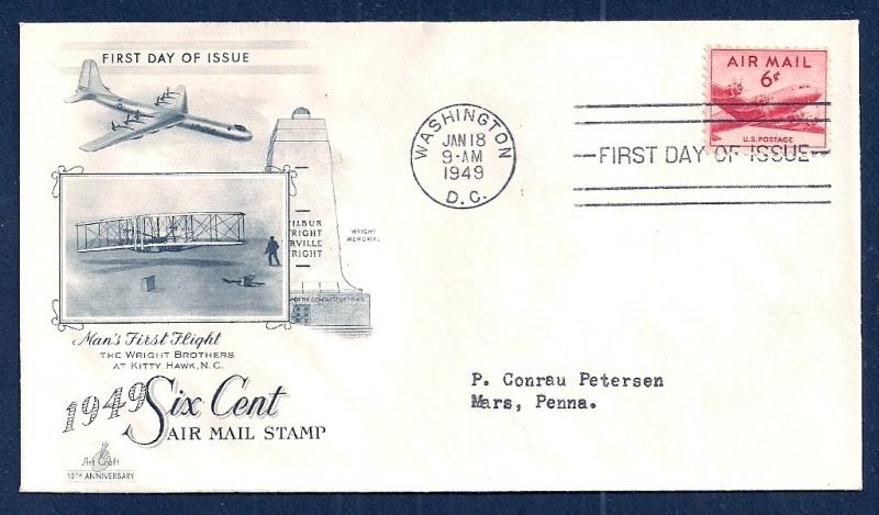 UNITED STATES FDC 6¢ Air Mail 1949 ArtCraft