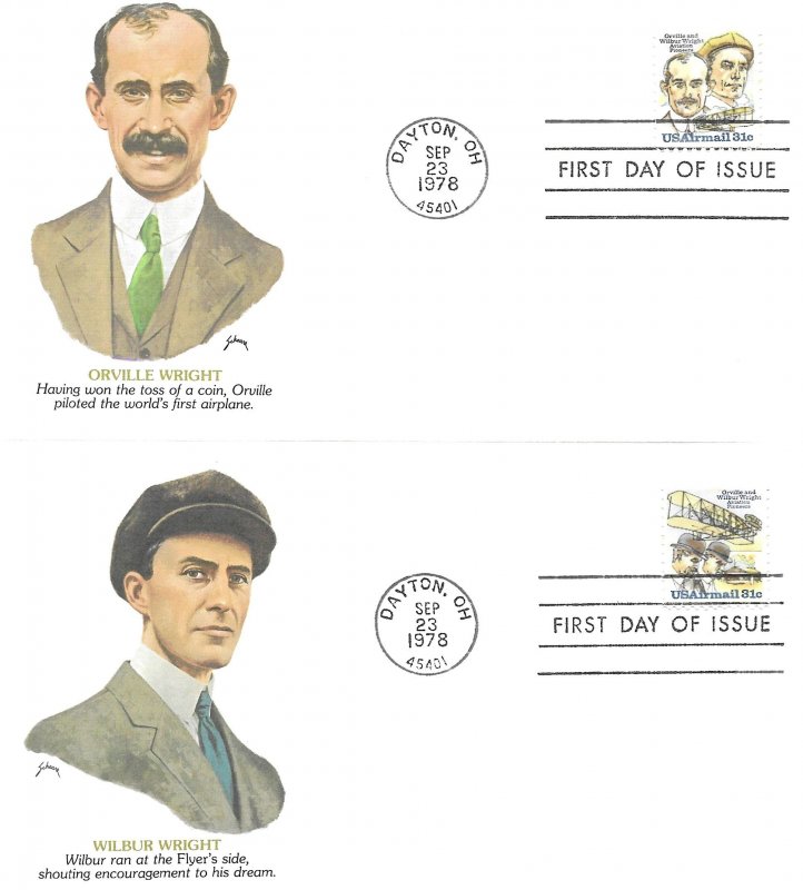 1978 Air Mail FDC, #C91-C92, 31c Wright Brothers, Fleetwood (2)