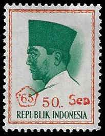 Indonesia #665 Unused - OG LH; 50s on 50r overprint - President Sukarno (1965)