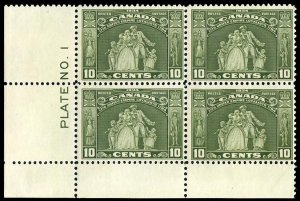 Canada #209 Cat$350, 1934 Loyalists, 10c olive green, plate block of four, ne...