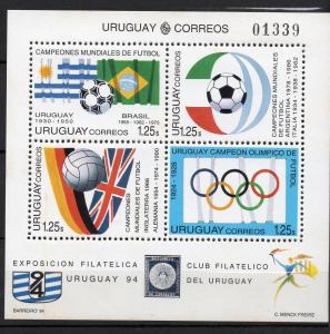 1994 World cup Soccer in USA Flags emblems URUGUAY Sc#1527 MNH STAMP S/S cv$10