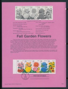 USPS 1995 SOUVENIR PAGE 32c FALL GARDEN FLOWERS #2993-2997