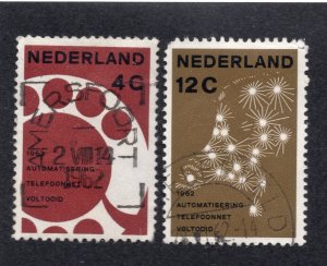 Netherlands 1962 5c & 12c Telephone Issue, Scott 391-392 used, value = 60c