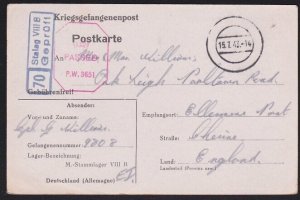 GB POW IN GERMANY 1943 POW postcard ex Stalag VIIIB to UK - double censor..a4605 