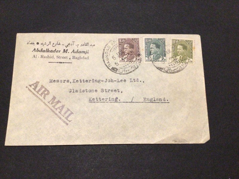 Iraq Bagdad 1937 to Kettering England airmail postal cover Ref 60202 