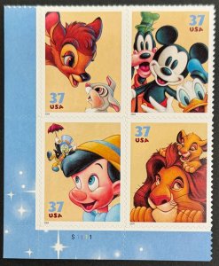 USA, 2004, SC# 3868a, Plate Block, Disney, Mickey, Unused, MNH, VF